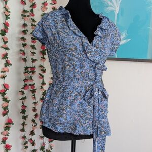 Old Navy Chic Blue Floral Ruffle Blouse